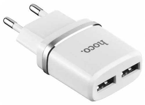 Сетевое зарядное устройство HOCO C12 Smart 2xUSB, 2.4А   USB кабель Lightning 8-pin, 1м (белый)