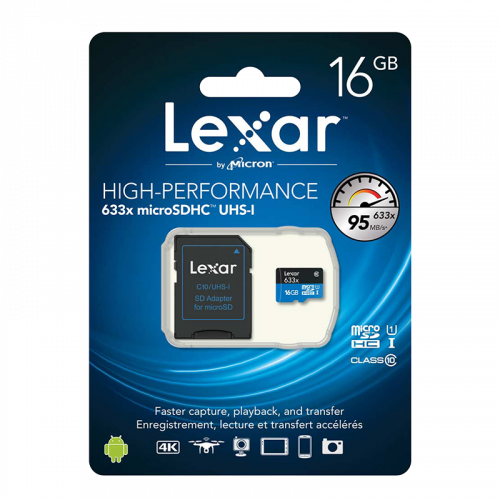 Карта памяти Lexar microSDHC Memory Card 16Gb UHS-I U1 + SD Adapter