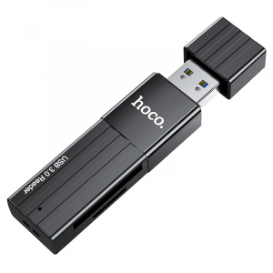 Кардридер HOCO HB20 Mindful 2 in 1 USB 3.0/5Gbps, USB-A на microSD, SD (черный)