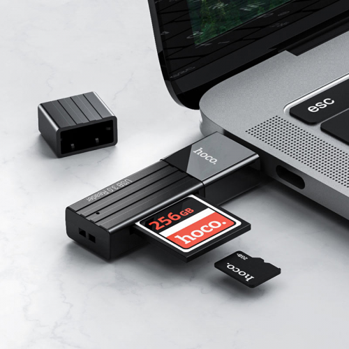 Кардридер HOCO HB20 Mindful 2 in 1 USB 3.0/5Gbps, USB-A на microSD, SD (черный)
