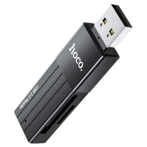 Кардридер HOCO HB20 Mindful 2 in 1 USB 2.0/480Mbps, USB-А на microSD, SD (черный)