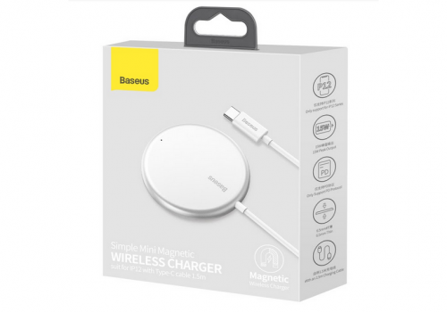 Беспроводное зарядное устройство Baseus Simple Mini Magnetic Wireless Charger белый