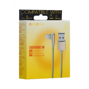 Кабель USB BOROFONE BX12 FreeJet, USB - Lightning, 1 м, золотой, Г-образный