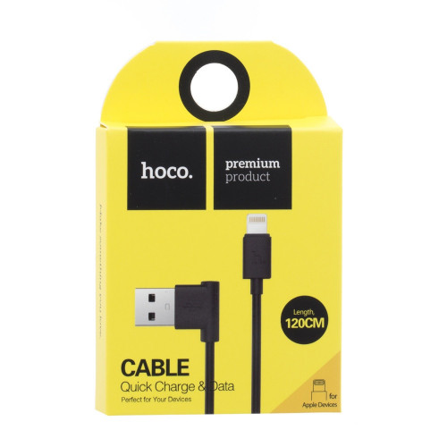 Кабель USB HOCO UPL11 L Shape, USB - Lightning, 2.1А, 1.2 м, черный, L-образный