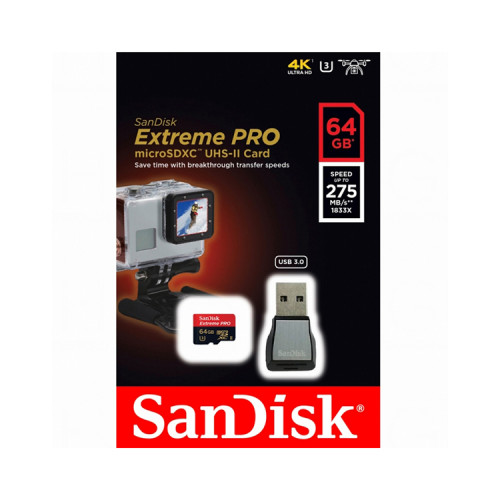 Карта памяти SanDisk Extreme microSDXC Memory Card 64Gb UHS-II U3 + USB3.0 CR