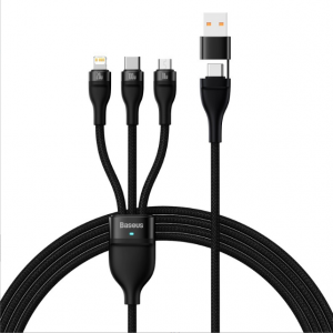 Кабель для быстрой зарядки Baseus Flash Ⅱ Two-for-three U+C - M+L+C 100W 1.2м Чёрный