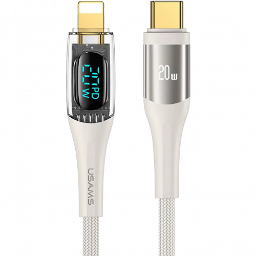 Кабель зарядный USAMS US-SJ588 Type-C To Lightning PD 20W Transparent Digital Display Cable -- Shadow Series 1.2m Wh