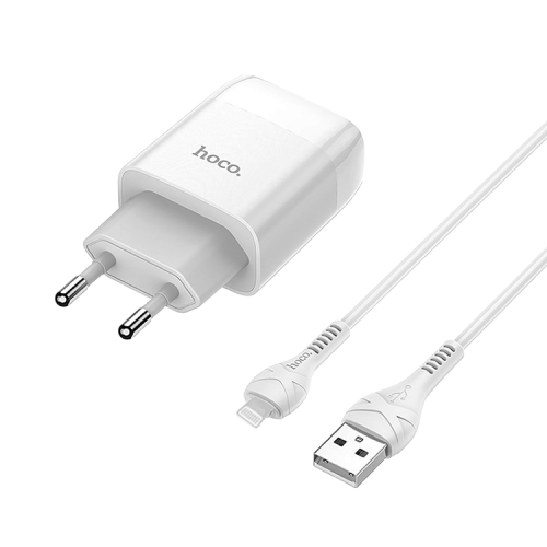 Сетевое зарядное устройство HOCO C72A Glorious 1xUSB, 2.1А USB кабель Lightning 8-pin, 1м (белый)