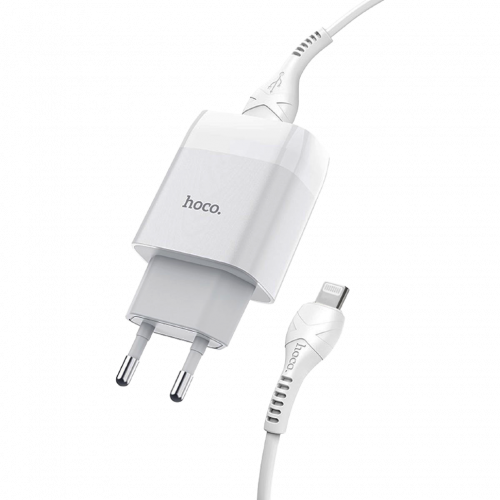Сетевое зарядное устройство HOCO C72A Glorious 1xUSB, 2.1А USB кабель Lightning 8-pin, 1м (белый)