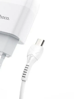 Сетевое зарядное устройство HOCO C72A Glorious 1xUSB, 2.1А   USB кабель MicroUSB, 1м (белый)