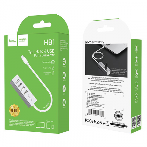 USB разветвитель HOCO HB1 4хUSB (серебро)